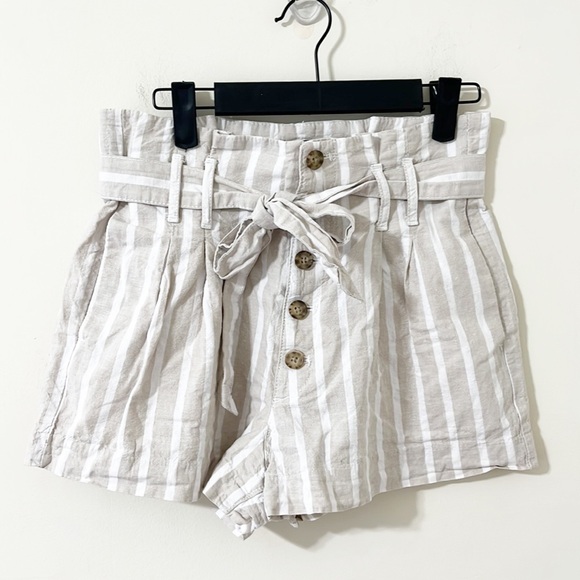 Abercrombie & Fitch Linen Blend Striped High Rise Tie Paperbag Shorts Size Small - Picture 2 of 8